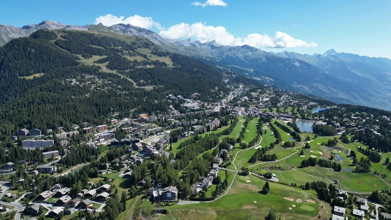 Crans-Montana on its sunny plateau in Valais