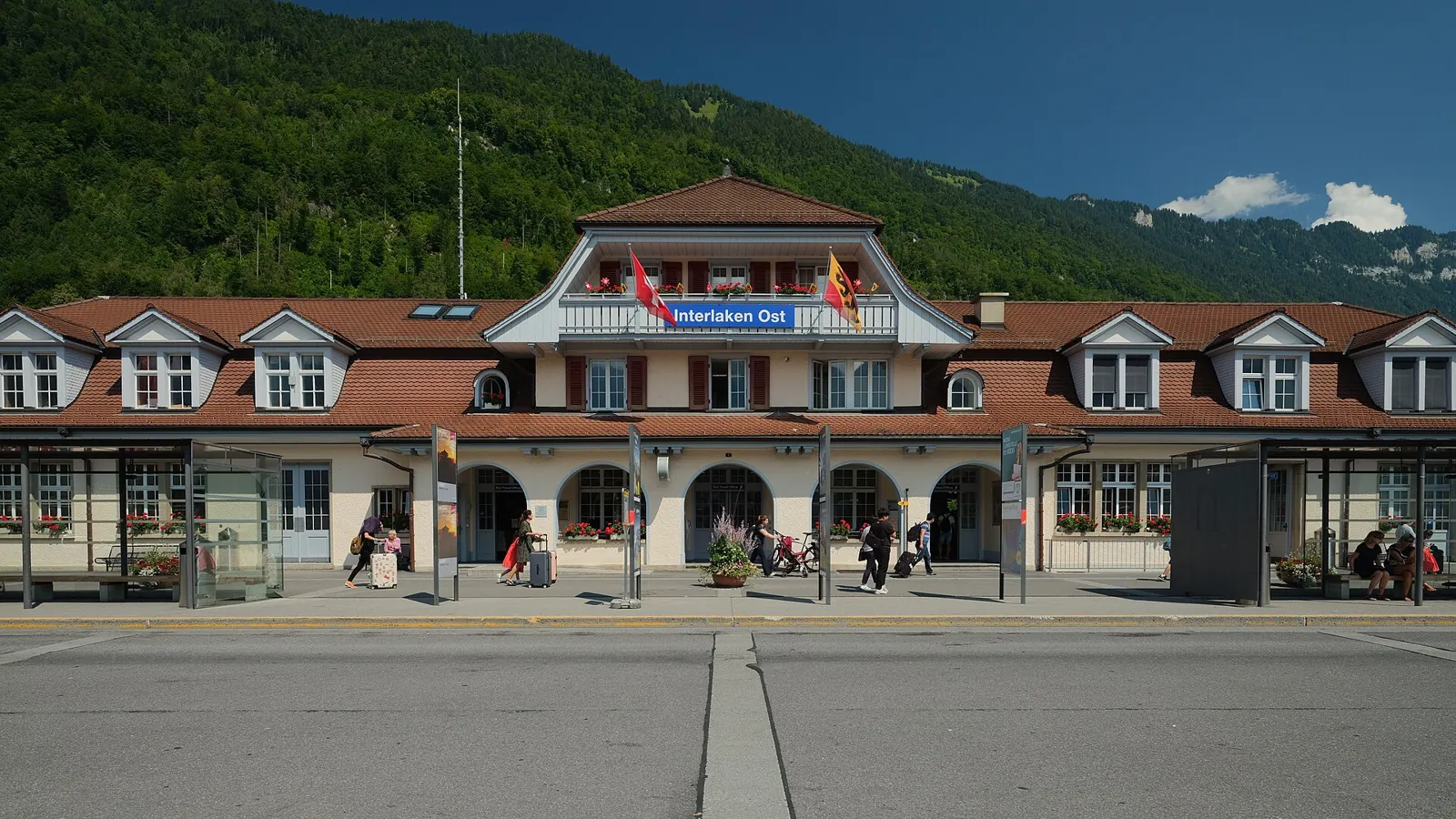 The Interlaken Ost station building, the main rail hub for the Jungfrau region