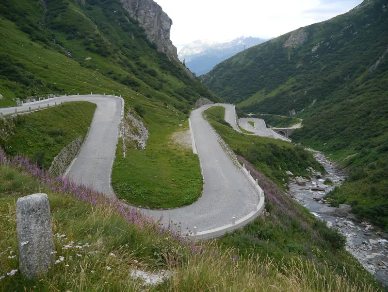 The Tremola road over the Gotthard Pass on the Grand Tour of Switzerland
