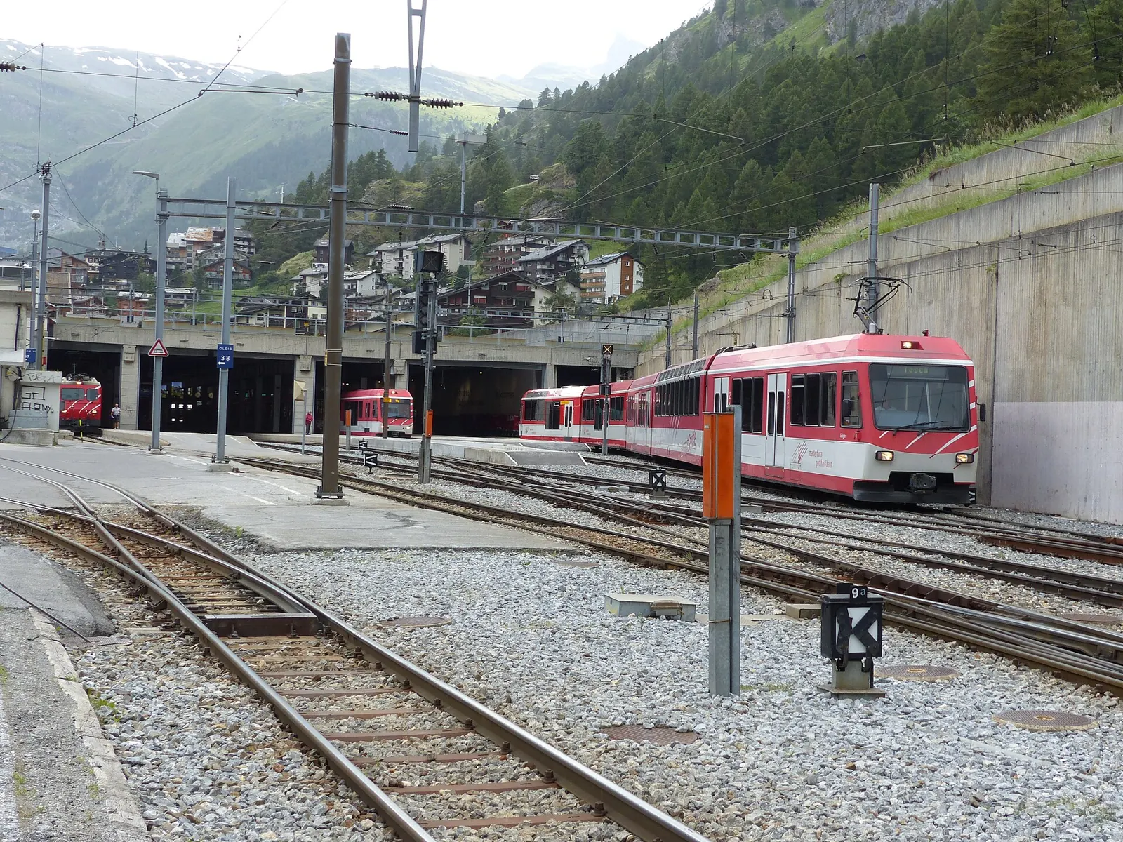 How to get to Zermatt: a Matterhorn Gotthard Railway train at Zermatt station