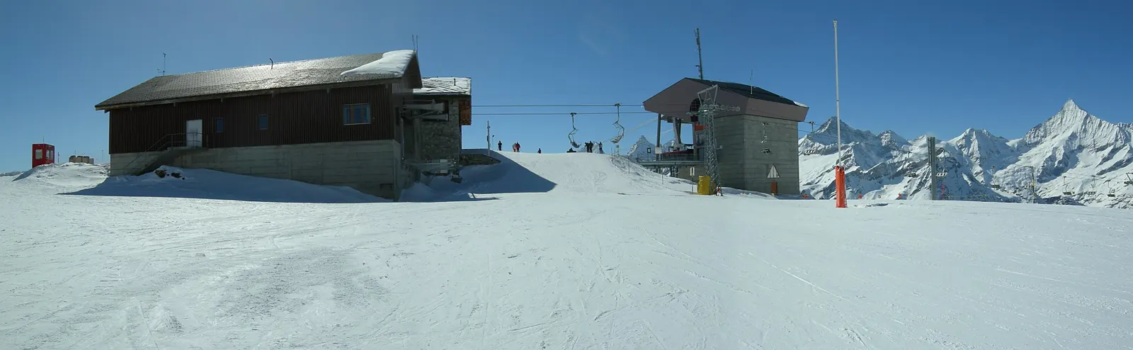 Ski run with the Matterhorn above Zermatt