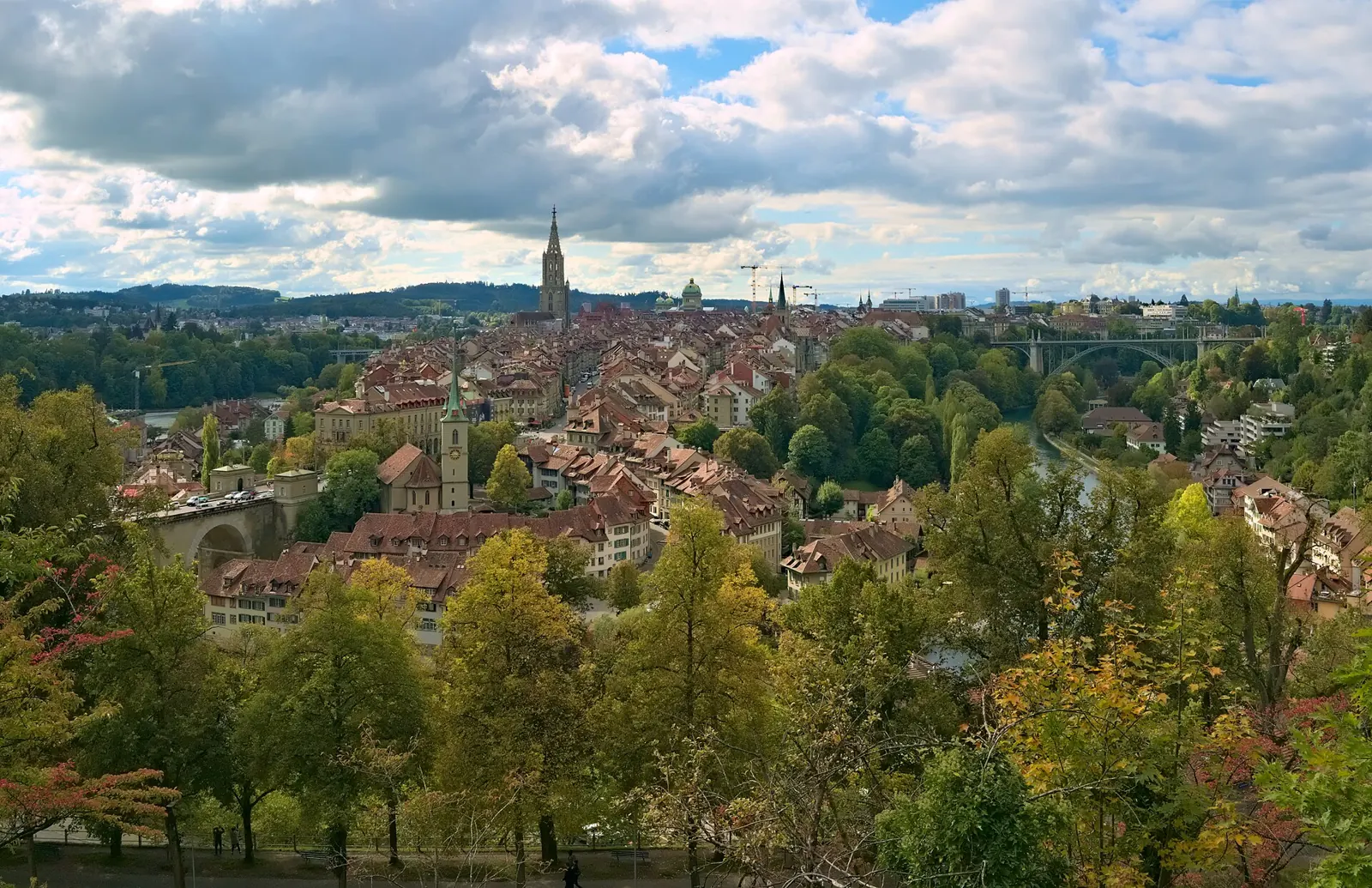 Things to do in Bern: the old town in its loop of the Aare river, seen from the Rose Garden