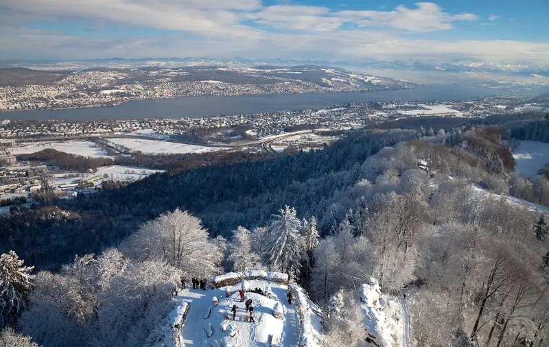 View over Zurich and its lake from Uetliberg
