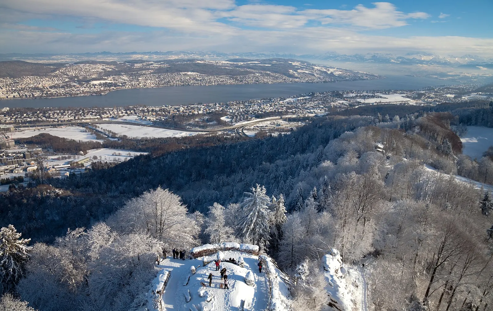 View over Zurich and its lake from Uetliberg