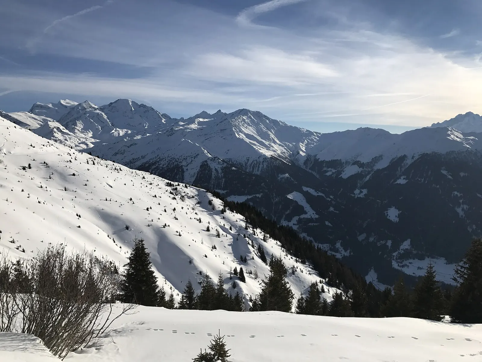 Ski slopes above Verbier in winter