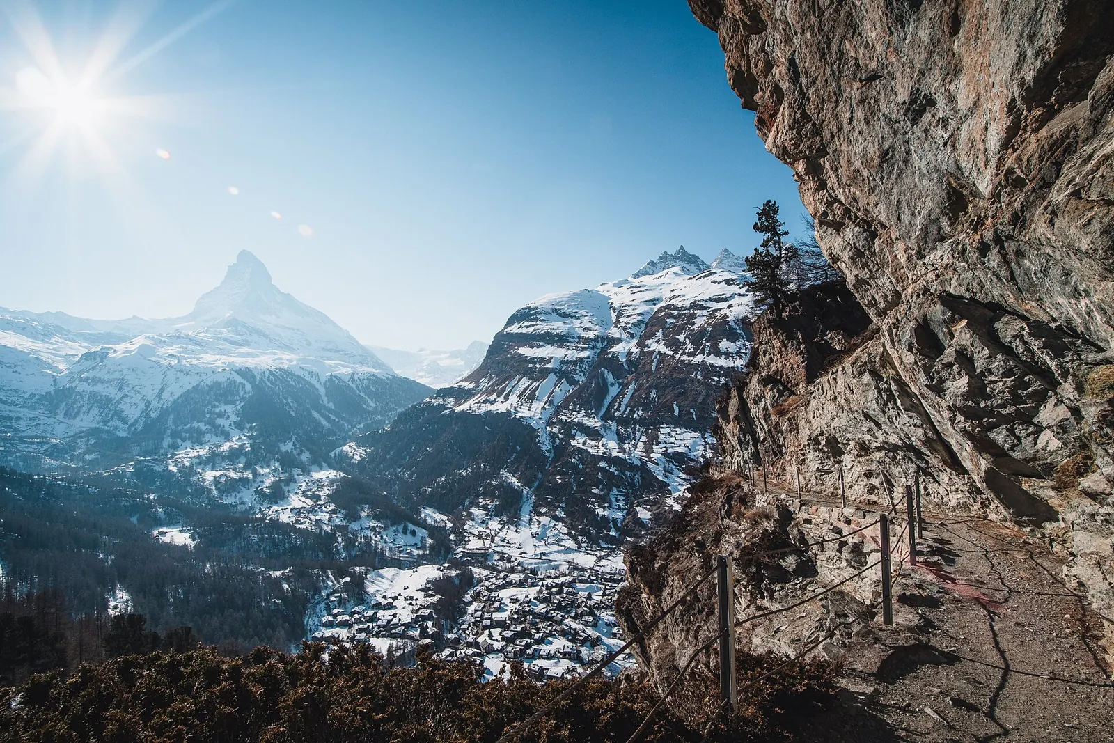 Zermatt village with the Matterhorn rising above the rooftops