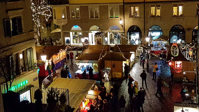 Christmas market stalls in Zurich